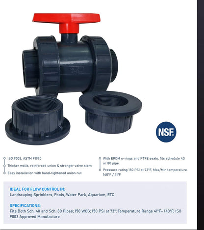 Midline 4" PVC True Union Ball Valve – FIP x Solvent, Heavy-Duty (Model 482UT400)