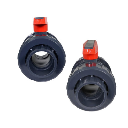 Midline Valve Heavy Duty PVC True Union Ball Valve Pink Handle 1'' FIP/Solvent Connections Grey Plastic